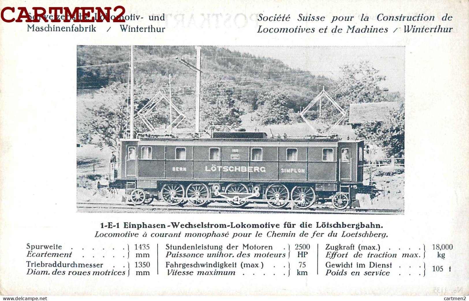 SOCIETE SUISSE CONSTRUCTION LOCOMOTIVES MACHINES WINTERTHUR TRAIN LOCOMOTIVE ZUG BAHN LOETSCHBERG. - Autres & Non Classés