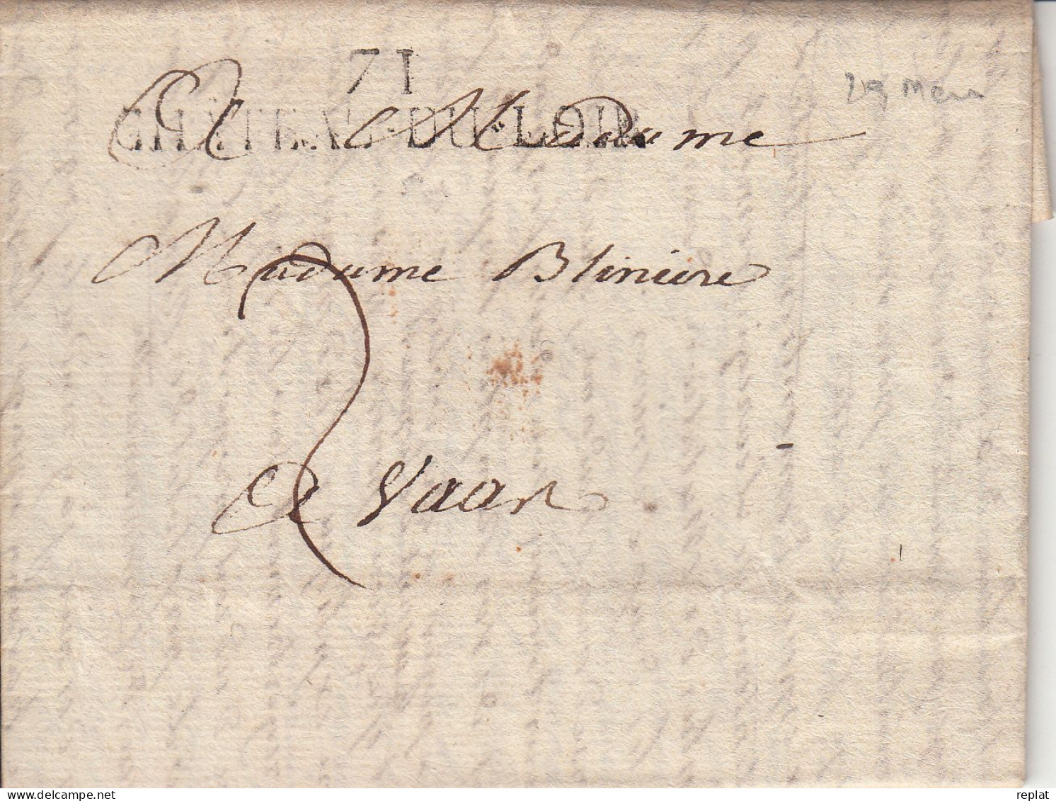 MARQUE POSTALE  LAC 71 CHATEAU DU LOIR  29 MARS 18XX - 1801-1848: Précurseurs XIX