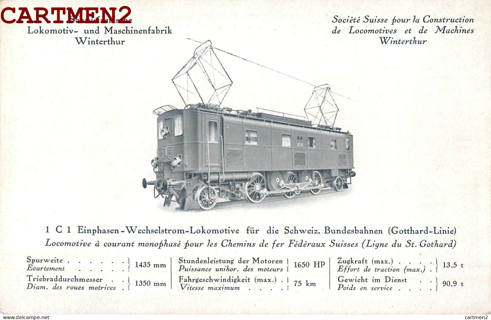 SOCIETE SUISSE CONSTRUCTION LOCOMOTIVES MACHINES WINTERTHUR TRAIN LOCOMOTIVE ZUG BAHN LIGNE DU ST. GOTHARD - Autres & Non Classés