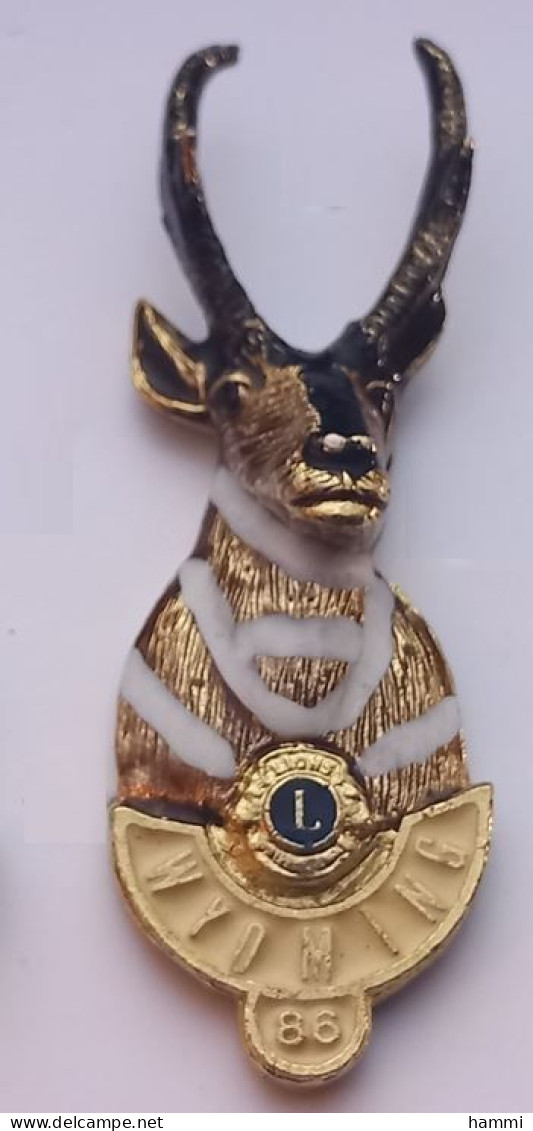 BT78 Pin's Lion's Lions Club USA Wyoming Chasse Cerf Gros Pin's 3D 25x65 Achat Immédiat - Associations