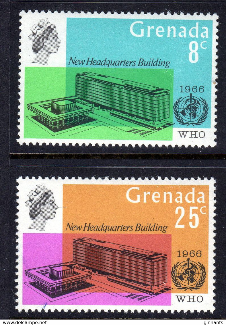 GRENADA - 1966 WORLD HEALTH ORGANISATION WHO HEADQUARTERS INAUGURATION SET (2V) FINE MOUNTED MINT MM * SG 248-249 - Granada (...-1974)