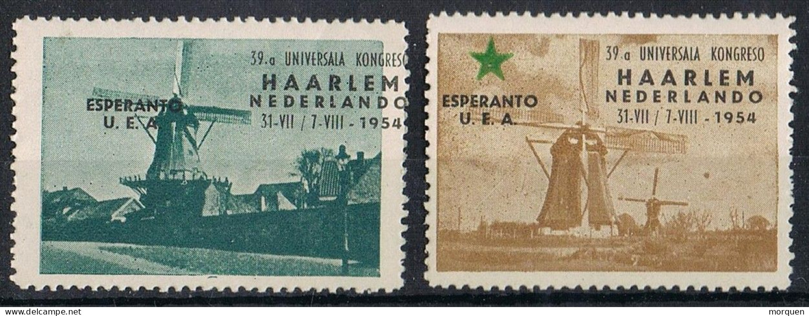 DOS Sello, Viñeta, Label  HAARLEM (Holland) 1954. ESPERANTO Kongreso ** - Errors & Oddities