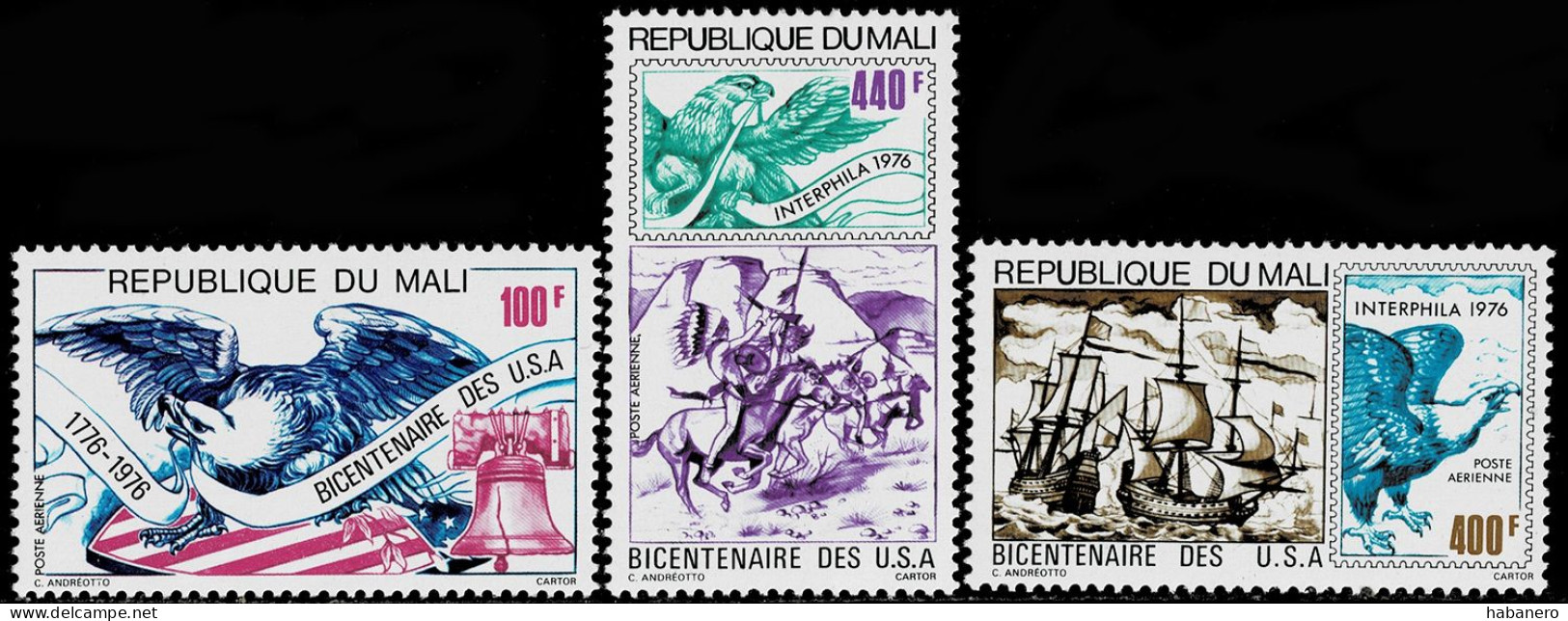 MALI 1976 Mi 532-534 BICENTENARY OF AMERICAN REVOLUTION MINT STAMPS ** - Mali (1959-...)