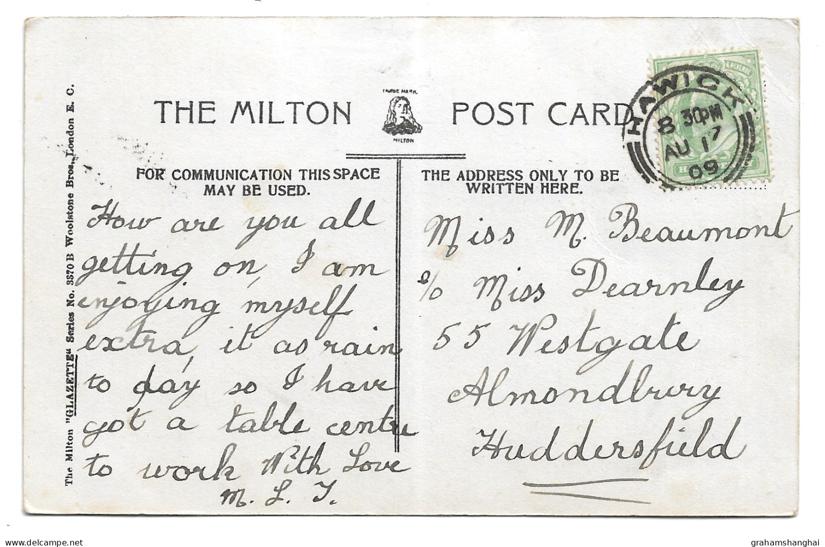 Postcard UK Scotland Roxburghshire Hawick Wilton Lodge Large House Tartans On Edge Posted 1909 - Roxburghshire