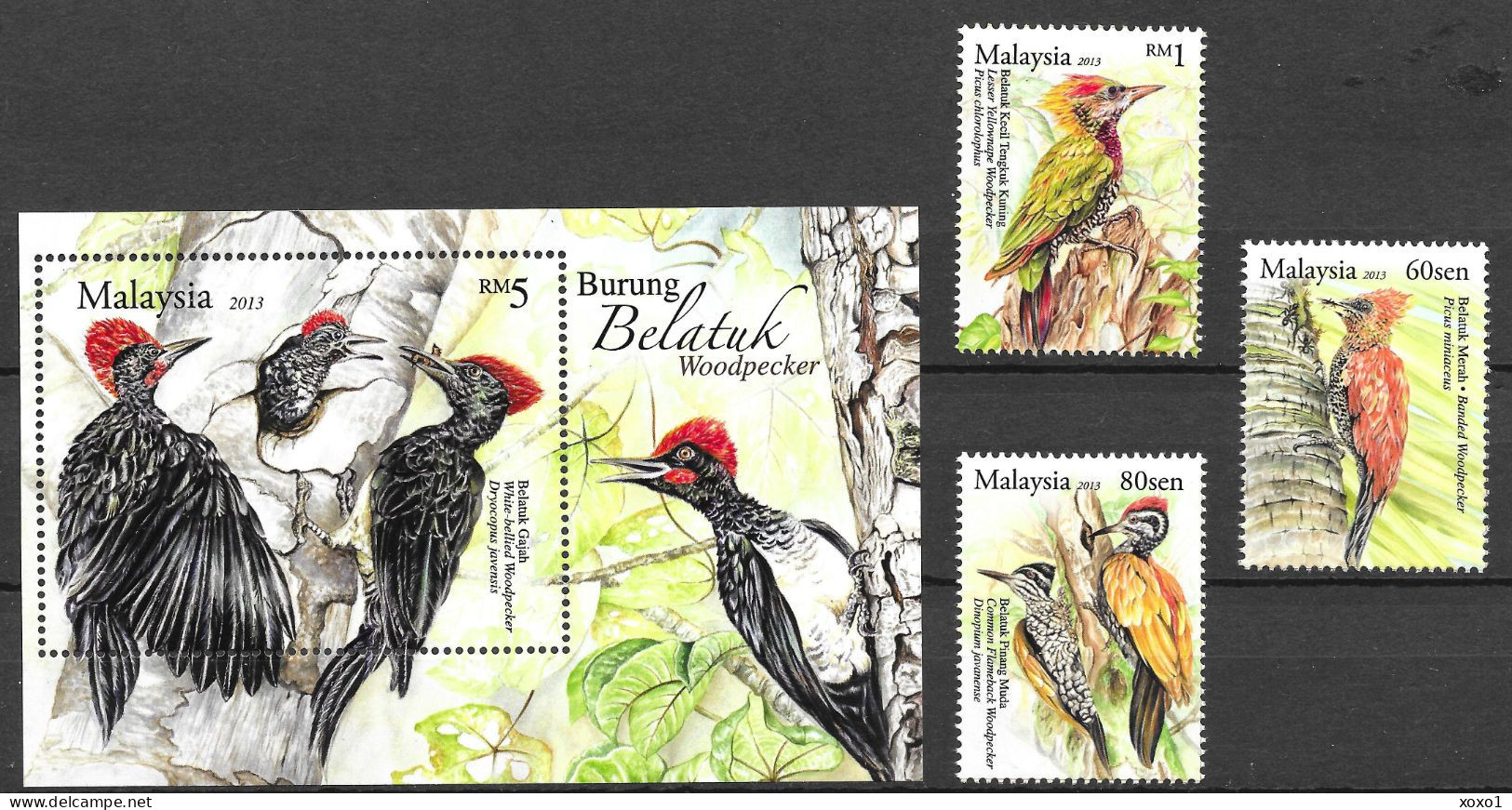 Malaysia 2013 MiNr. 2024 - 2027 (Block 166) BIRDS Woodpeckers 3V + S/sh MNH** 7,40 € - Picchio & Uccelli Scalatori