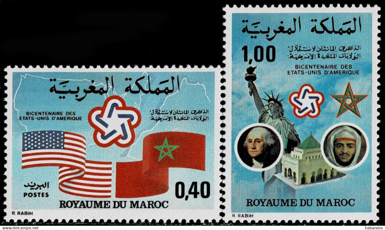 MOROCCO 1976 Mi 838-839 BICENTENARY OF AMERICAN REVOLUTION MINT STAMPS ** - Independecia USA