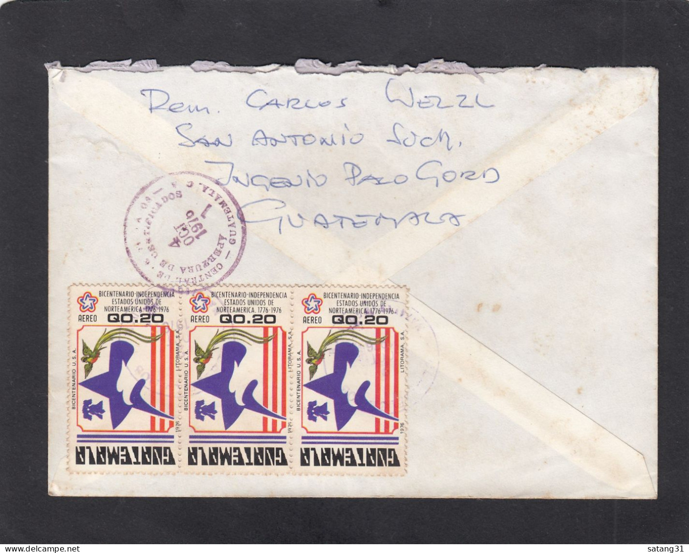 LETTRE RECOMMANDEE AVEC 3 TIMBRES "BICENTENAIRE DES U.S.A.",1976. - Guatemala