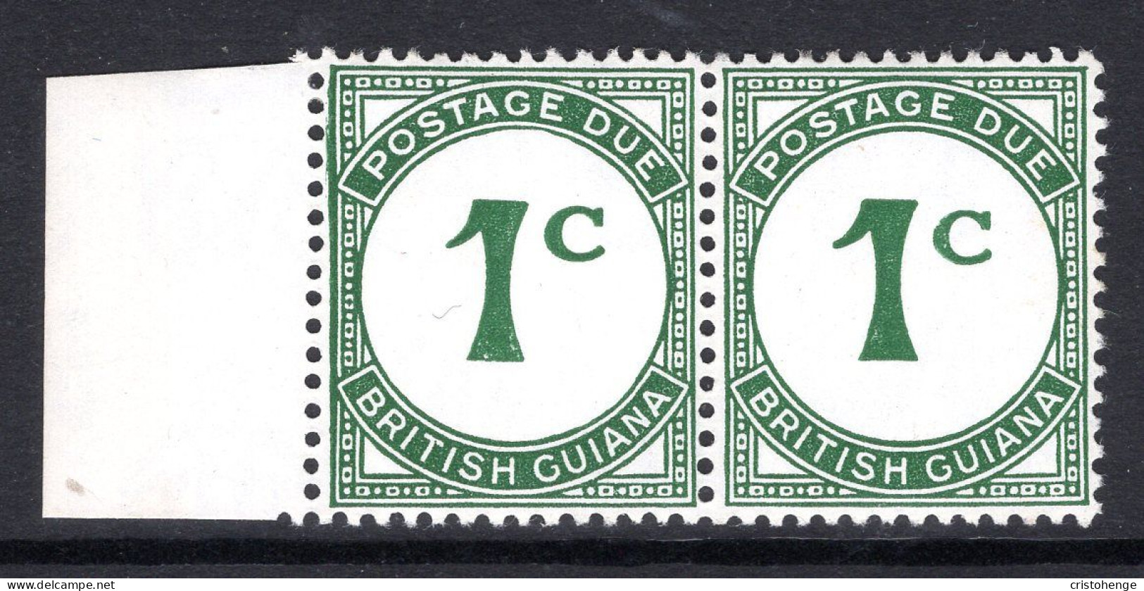 British Guiana 1952 Postage Due - Chalk-surfaced Paper - 1c Green Pair HM (SG D1a) - British Guiana (...-1966)
