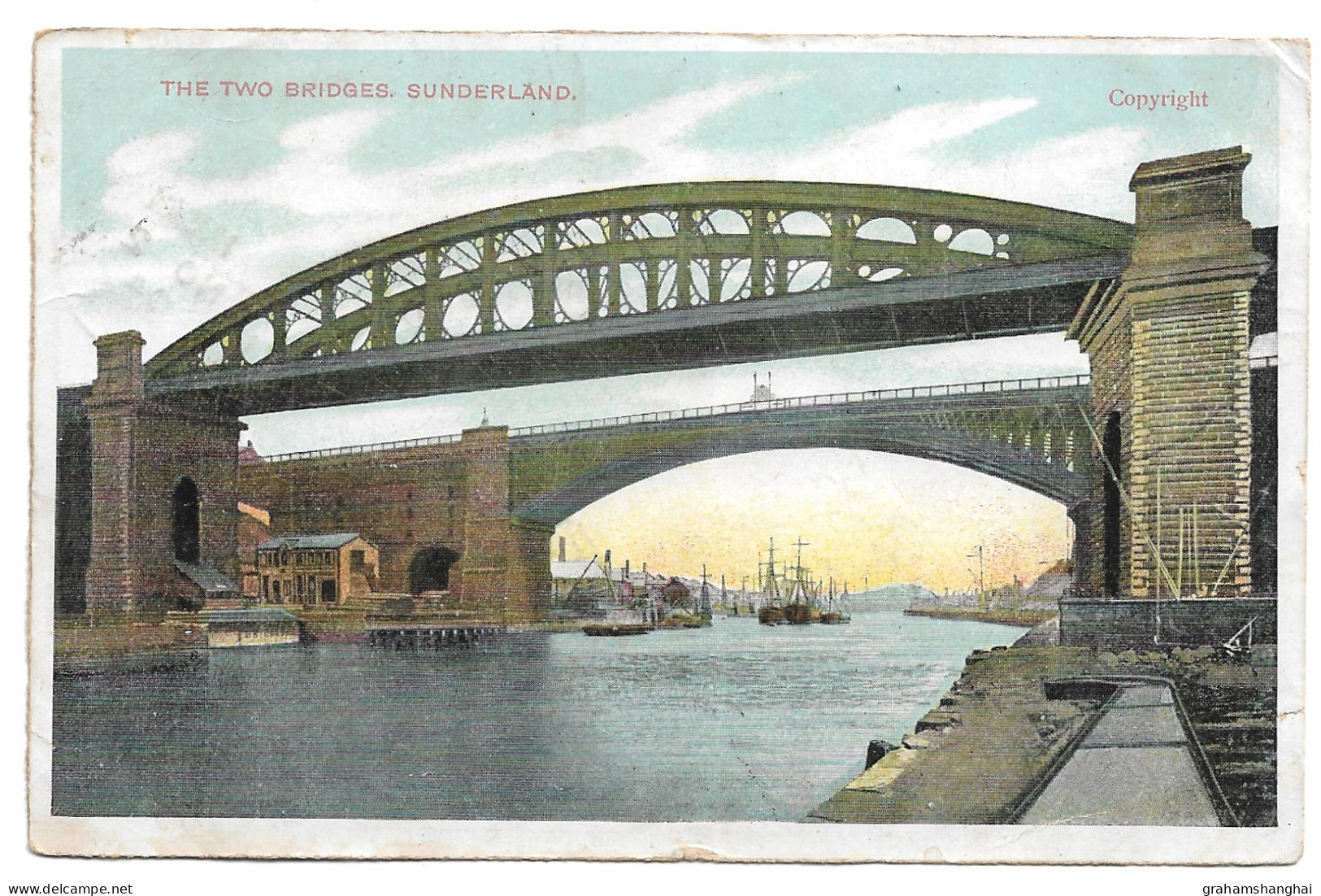 Postcard UK England Sunderland The Two Bridges River Wear Ships Posted 1904 - Autres & Non Classés