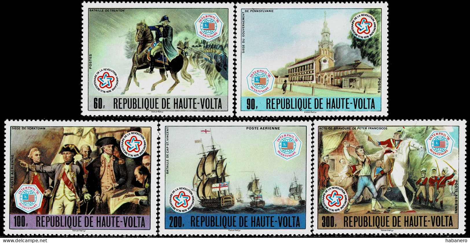 UPPER VOLTA 1976 Mi 640-644 + BL 44 BICENTENARY OF AMERICAN REVOLUTION MINT STAMPS + MINIATURE SHEET ** - Indépendance USA