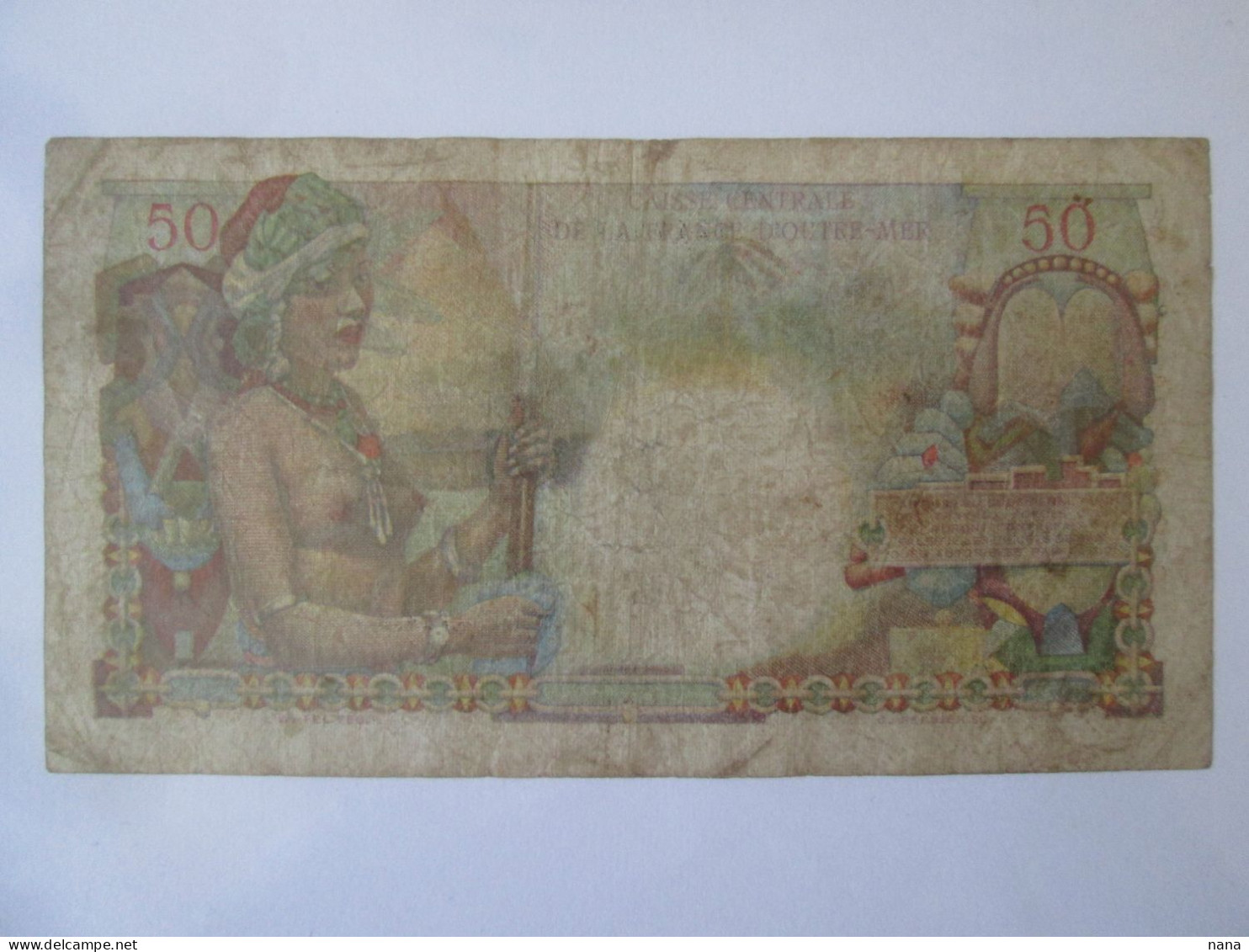 Rare! France DOM-TOM(Guadeloupe+Martinique) 50 Francs 1947-1949 CCFOM Banknote See Pictures - Non Classés