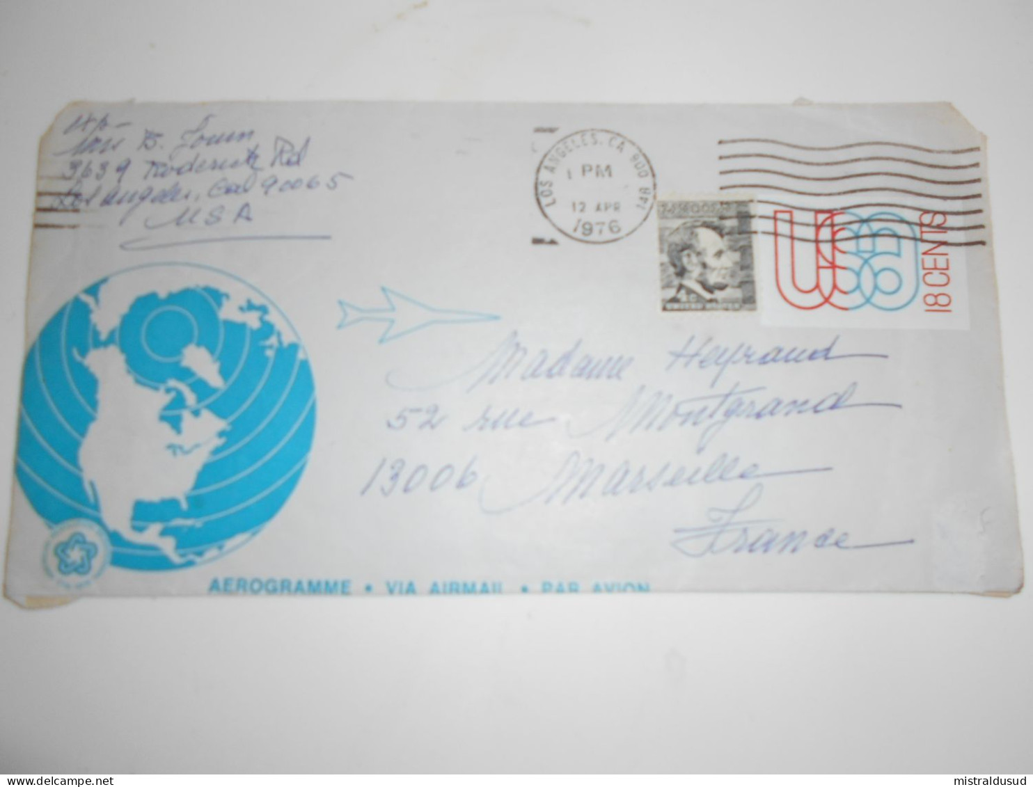 Etats-unis Entiers Postaux , Lettre De Los Angeles 1976 Pour Marseille - 1961-80