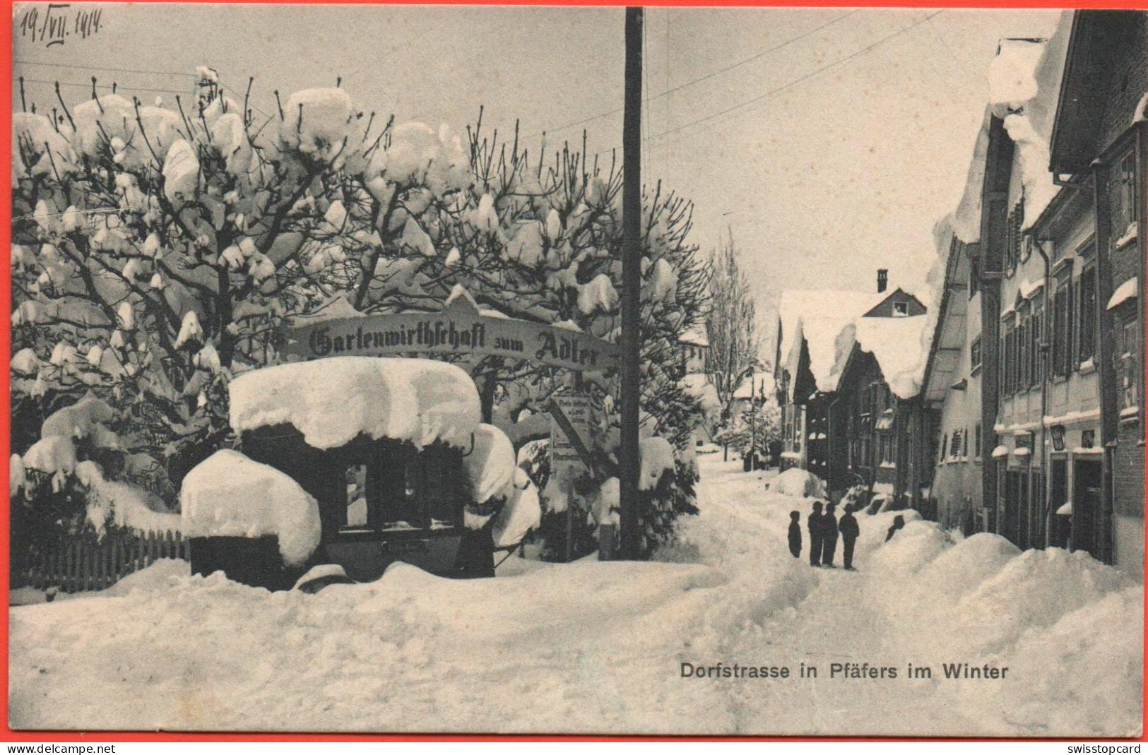 Dorfstrasse In PFÄFERS Im Winter, Gastwirtschaft Zum Adler - Pfäfers