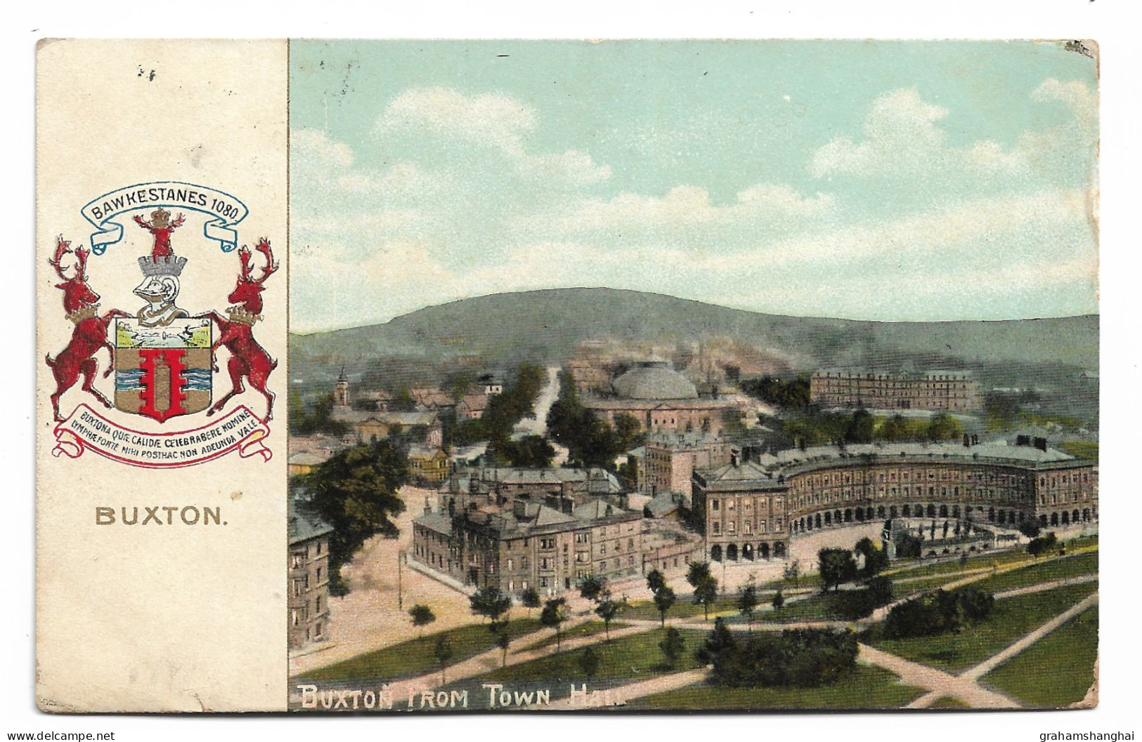 2 Postcards Lot UK England Derbyshire Buxton From Town Hall 1908 & Pump Room 1927 RPPC - Derbyshire