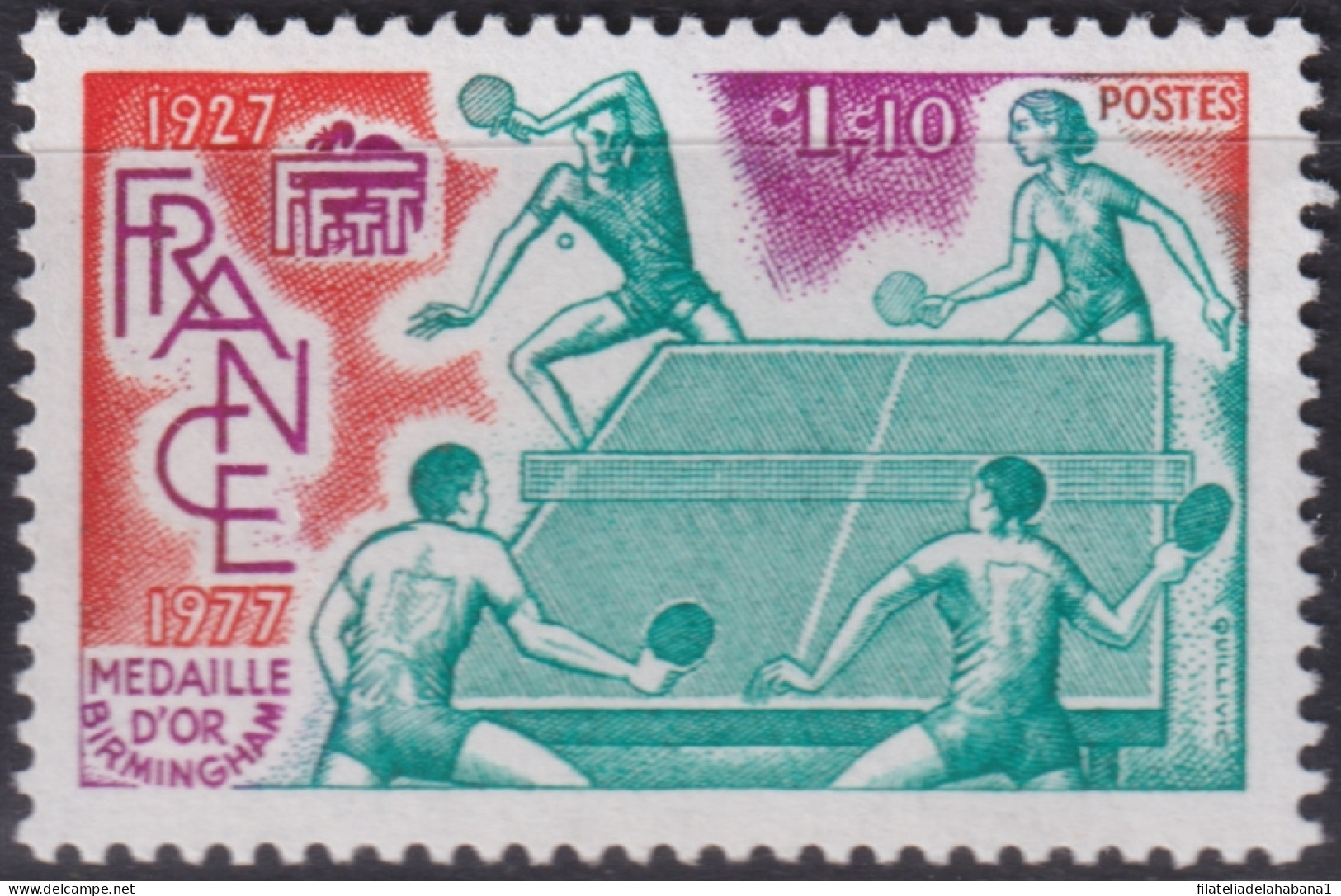 F-EX48280 FRANCE MNH 1977 SPORT TENNIS TABLE FFTT.  - Tennis De Table