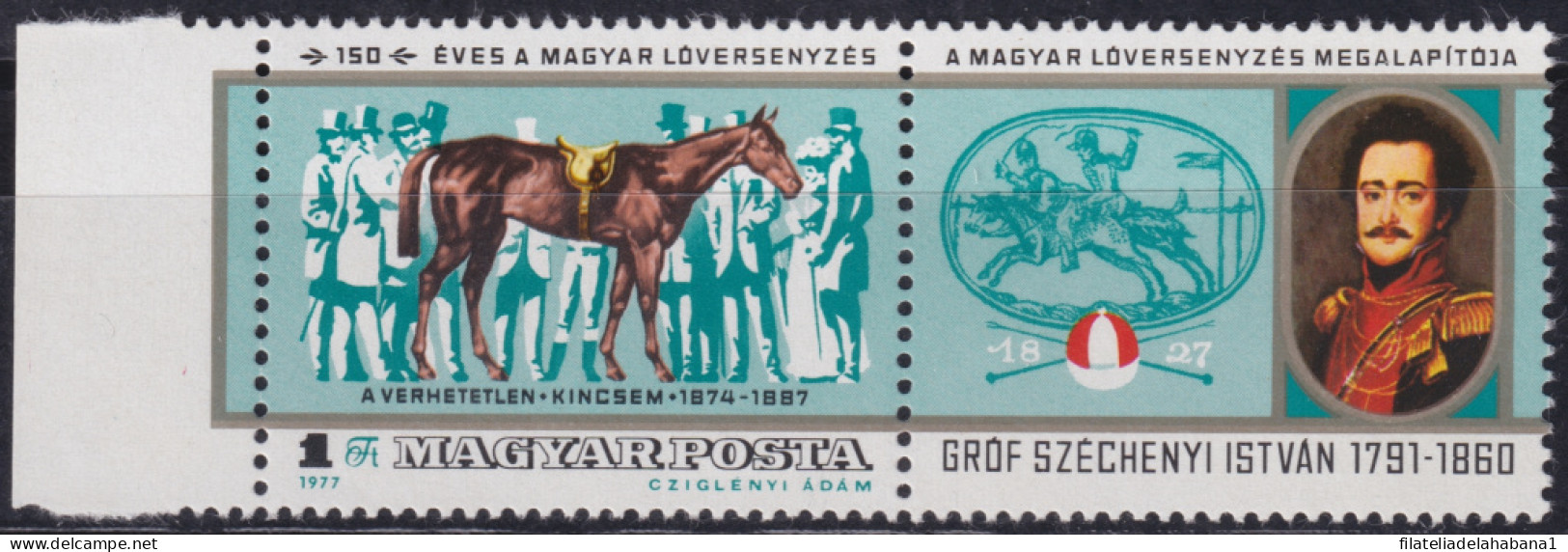 F-EX48291 HUNGARY MNH 1977 SPORT HORSE EQUESTRIAN GROF SZECHENYI ISTVAN.  - Horses