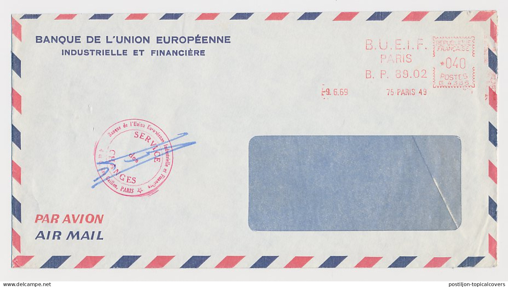 Meter Cover France 1969 B.U.E.I.F. - Bank Of The European Union - Comunità Europea