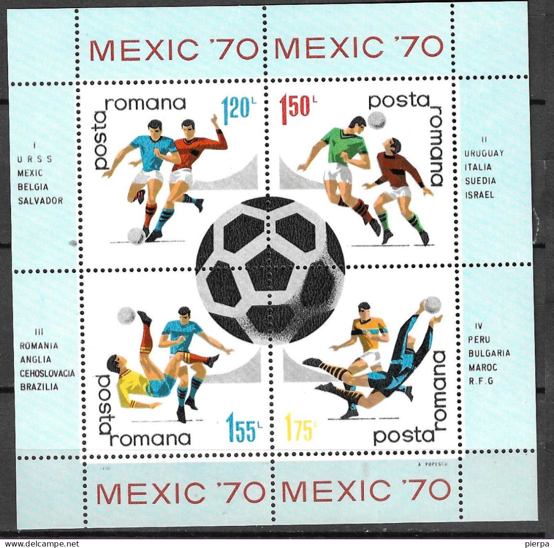 ROMANIA - 1970 - CALCIO - MONDIALI DI MESSICO -  FOGLIETTO -   MNH**(YVERT BF 76 - MICHEL 75) - 1970 – Mexique