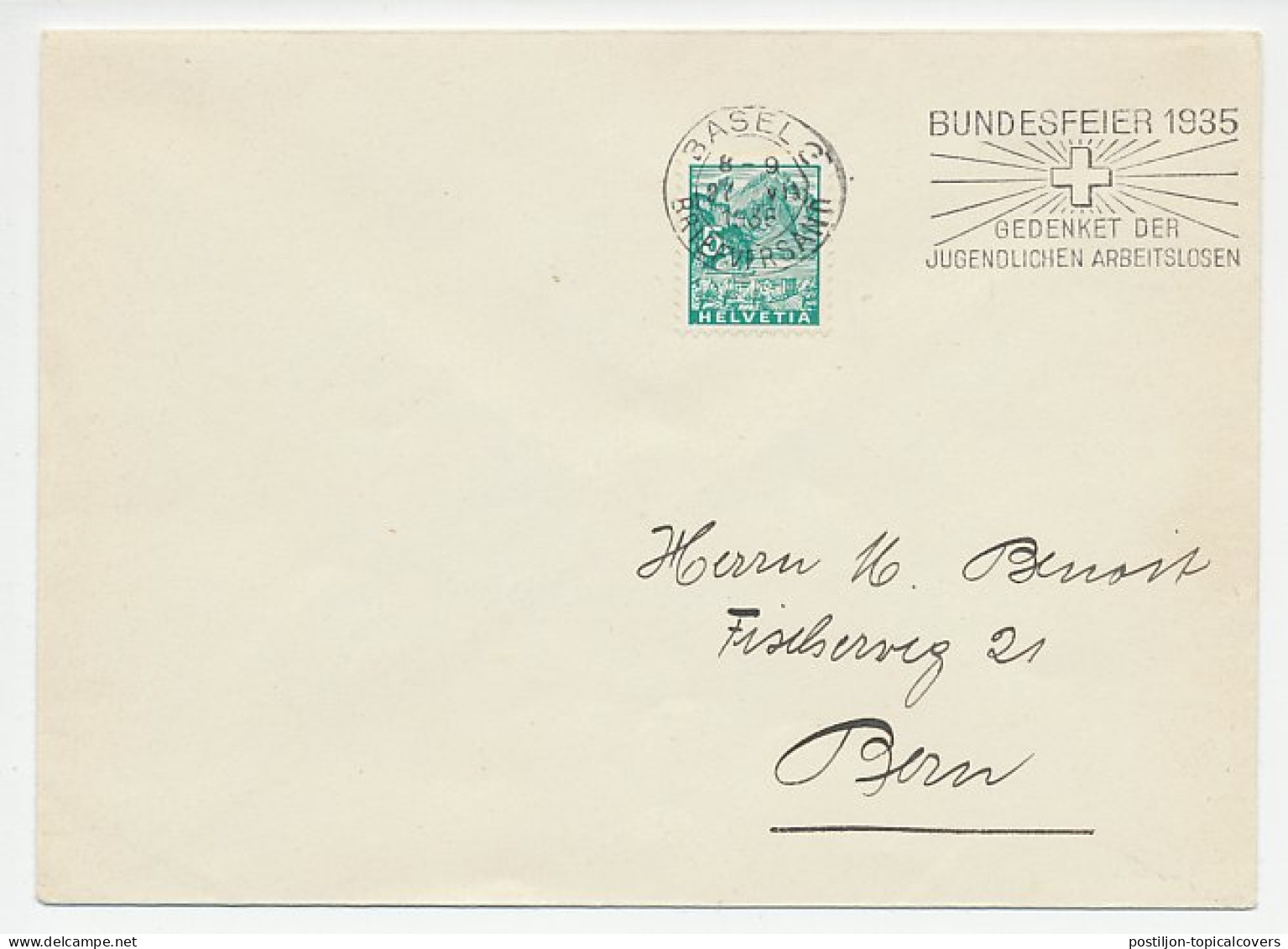 Cover / Postmark Switzerland 1935 National Celebration - Unemployed Young People  - Altri & Non Classificati