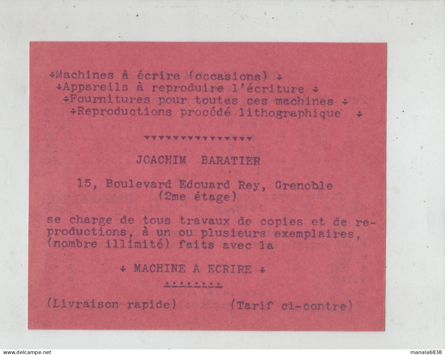 Joachim Baratier Grenoble Copies Machines à écrire Chapirographie Duplicateur - Programme