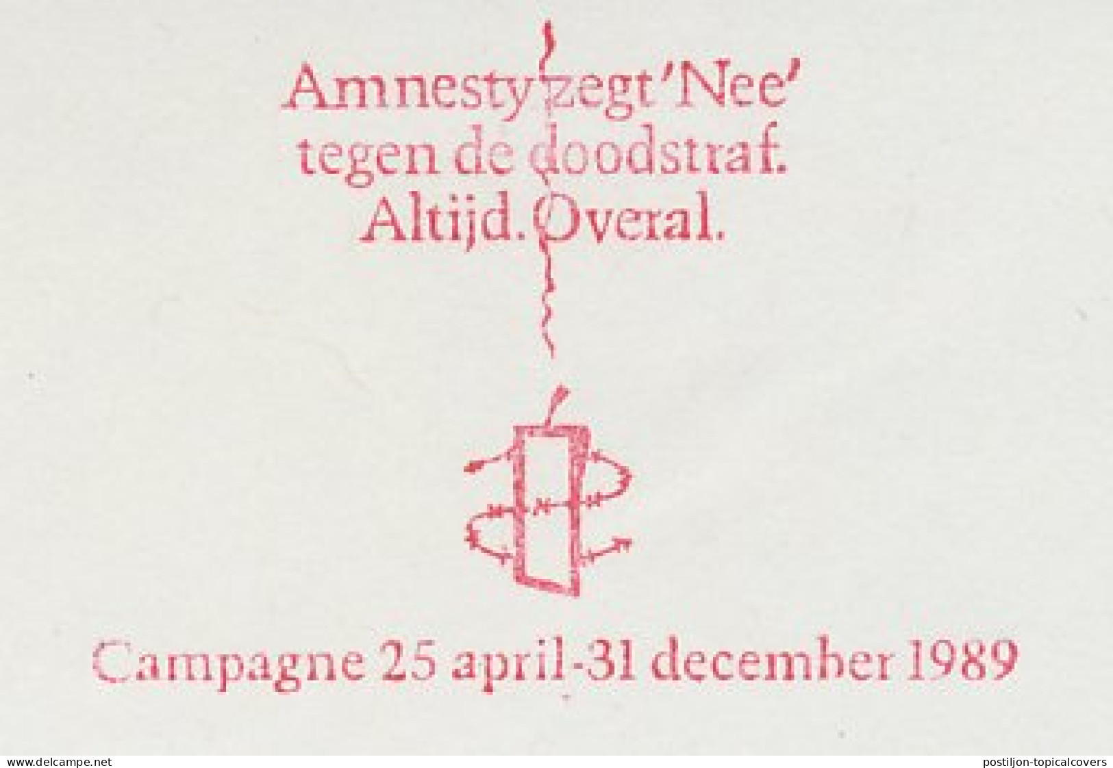 Meter Cut Netherlands 1989 Amnesty International - Campaign - No, To Death Penalty - Altri & Non Classificati