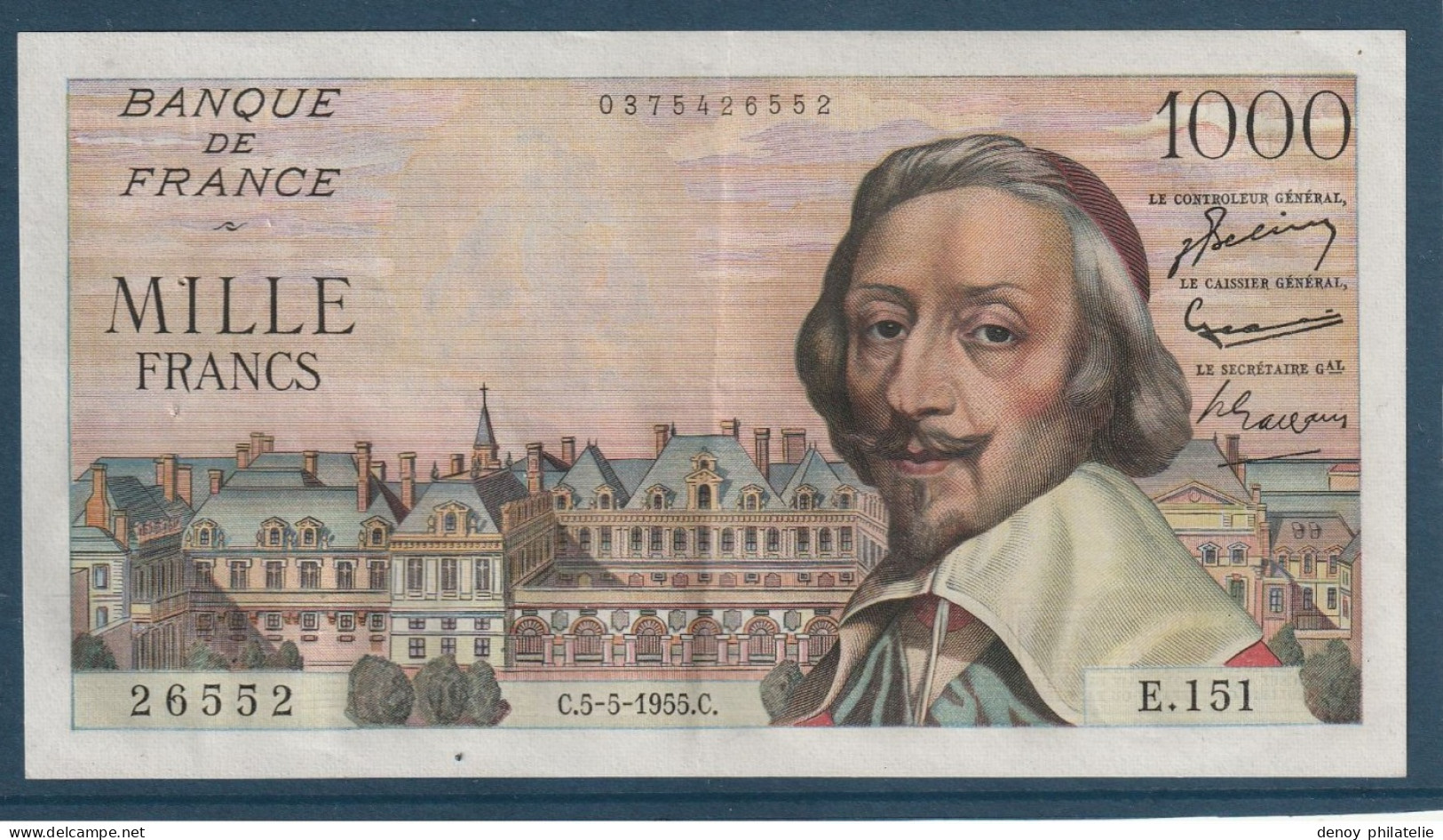 France Billet De 1000 Francs Richelieu Du 5 5 1955 Juste Un Pli Central Et Deux Trous D'pingle SUP +++ - 1 000 F 1953-1957 ''Richelieu''