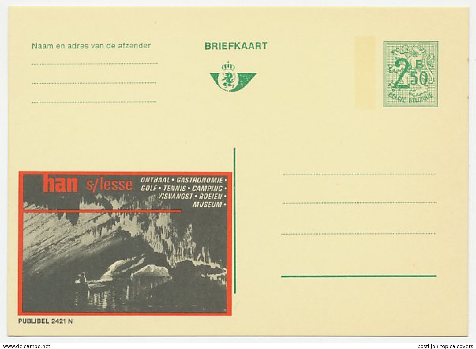 Publibel - Postal Stationery Belgium 1970 Caves - Han - Golf - Tennis - Fishing - Canoeing - Otros & Sin Clasificación