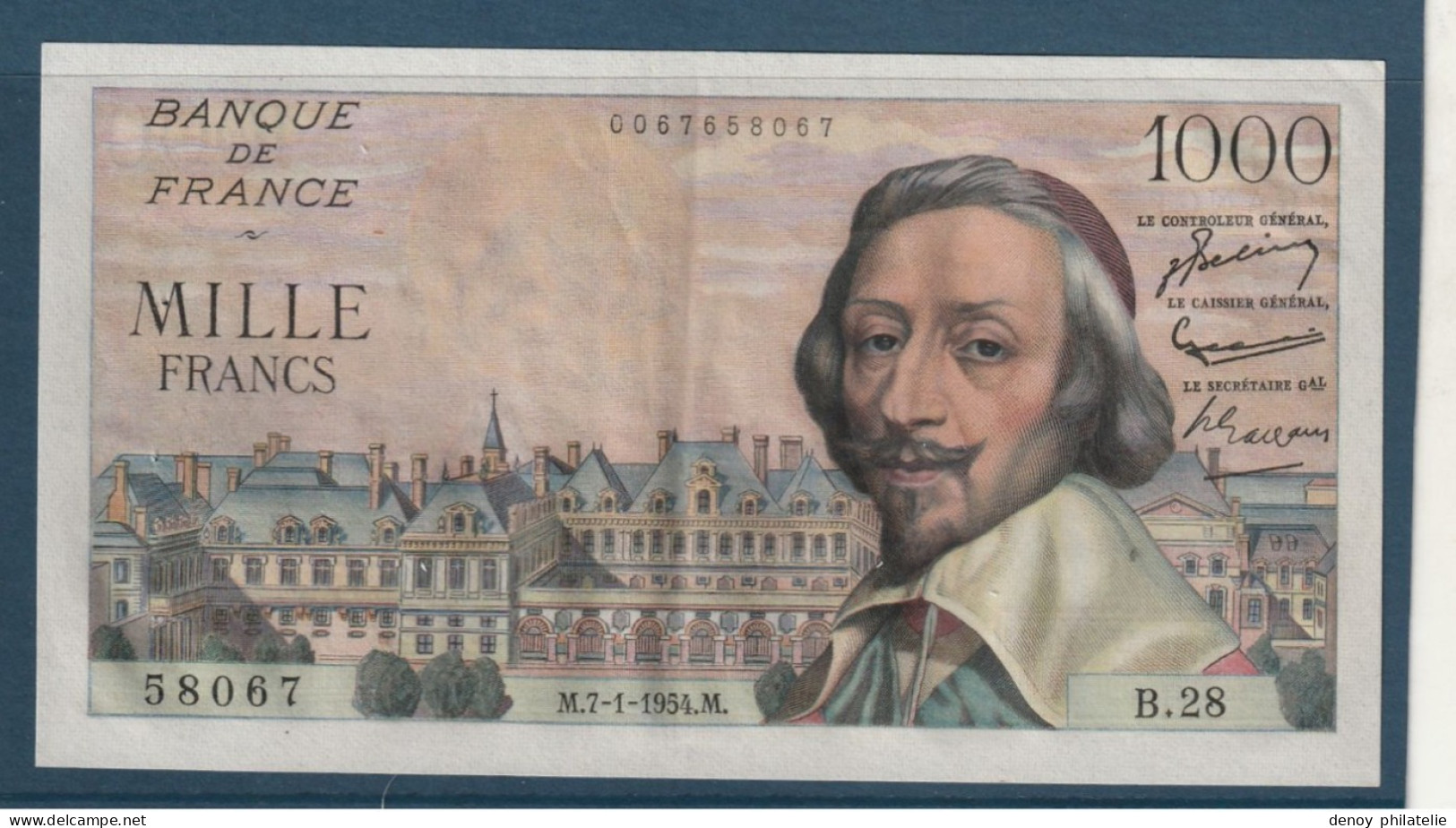 France Billet De 1000 Francs Richelieu Du7 1 1954  Juste Un Pli Central Et Deux Trous D'pingle Et Une Froissure  SUP +++ - 1 000 F 1953-1957 ''Richelieu''