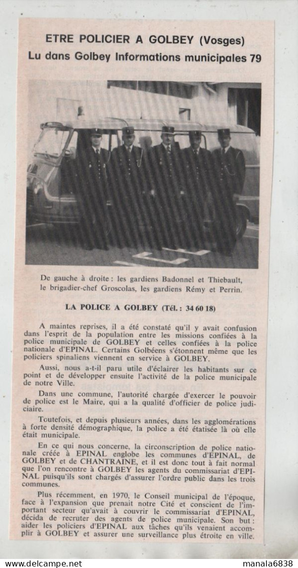 Etre Policier à Golbey Badonnel Thiebault Groscolas Rémy Perrin Estafette 1979 - Non Classés