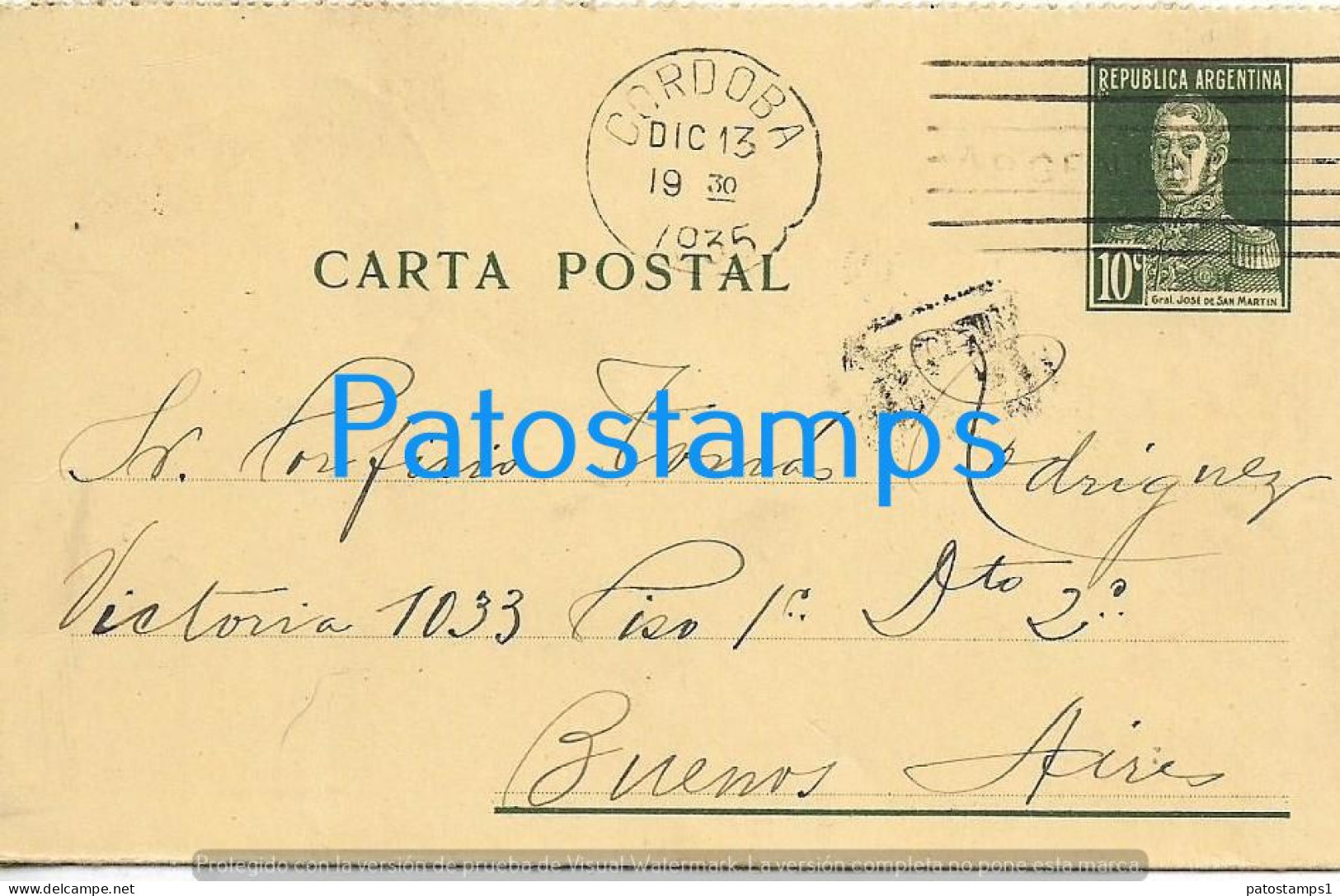 226196 ARGENTINA CORDOBA CANCEL AMBULANT YEAR 1935 BUZON 1583 CIRCULATED TO BUENOS AIRES POSTAL STATIONERY POSTCARD - Entiers Postaux