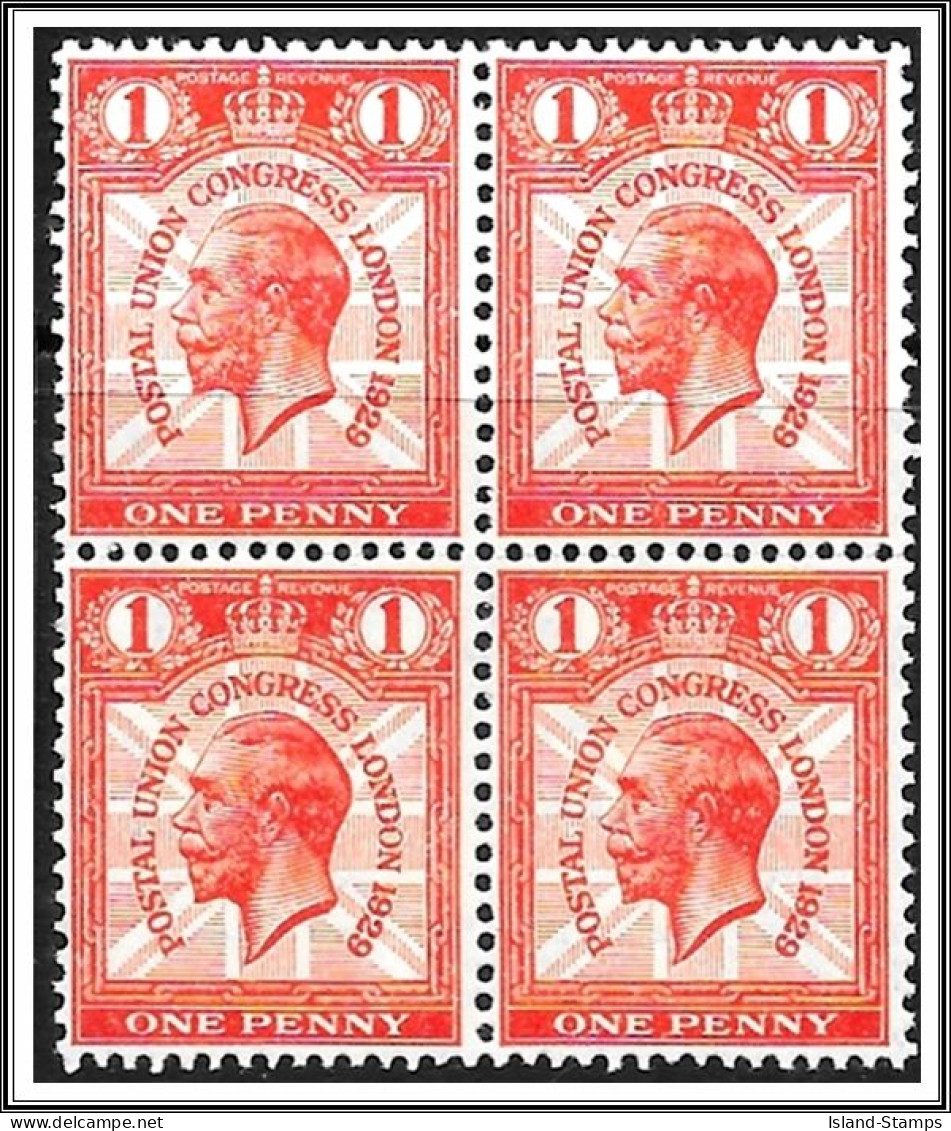 1929 1d SCARLET POSTAL UNION CONGRESS UNMOUNTED MINT BLOCK OF FOUR. SG435 Hrd2 - Unused Stamps