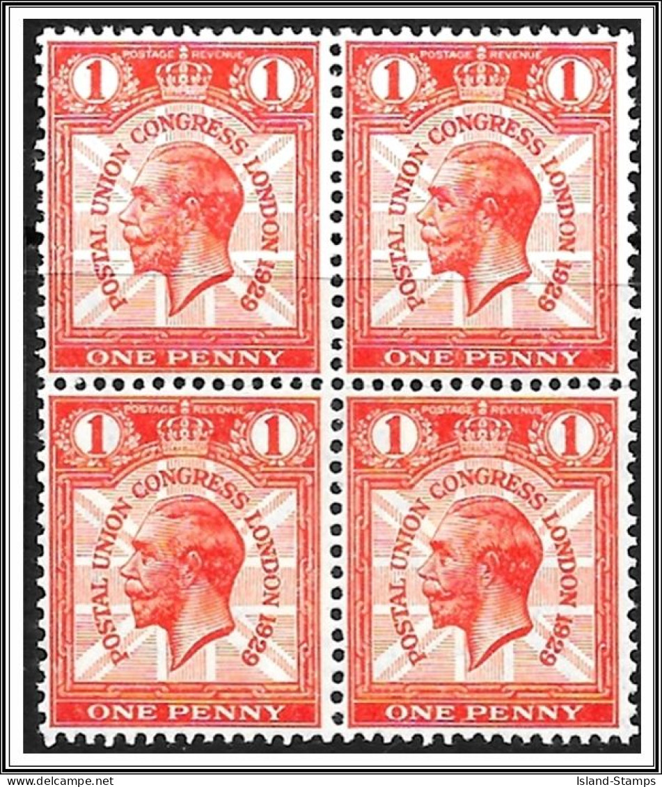 1929 1d SCARLET POSTAL UNION CONGRESS UNMOUNTED MINT BLOCK OF FOUR. SG435 Hrd2 - Ongebruikt