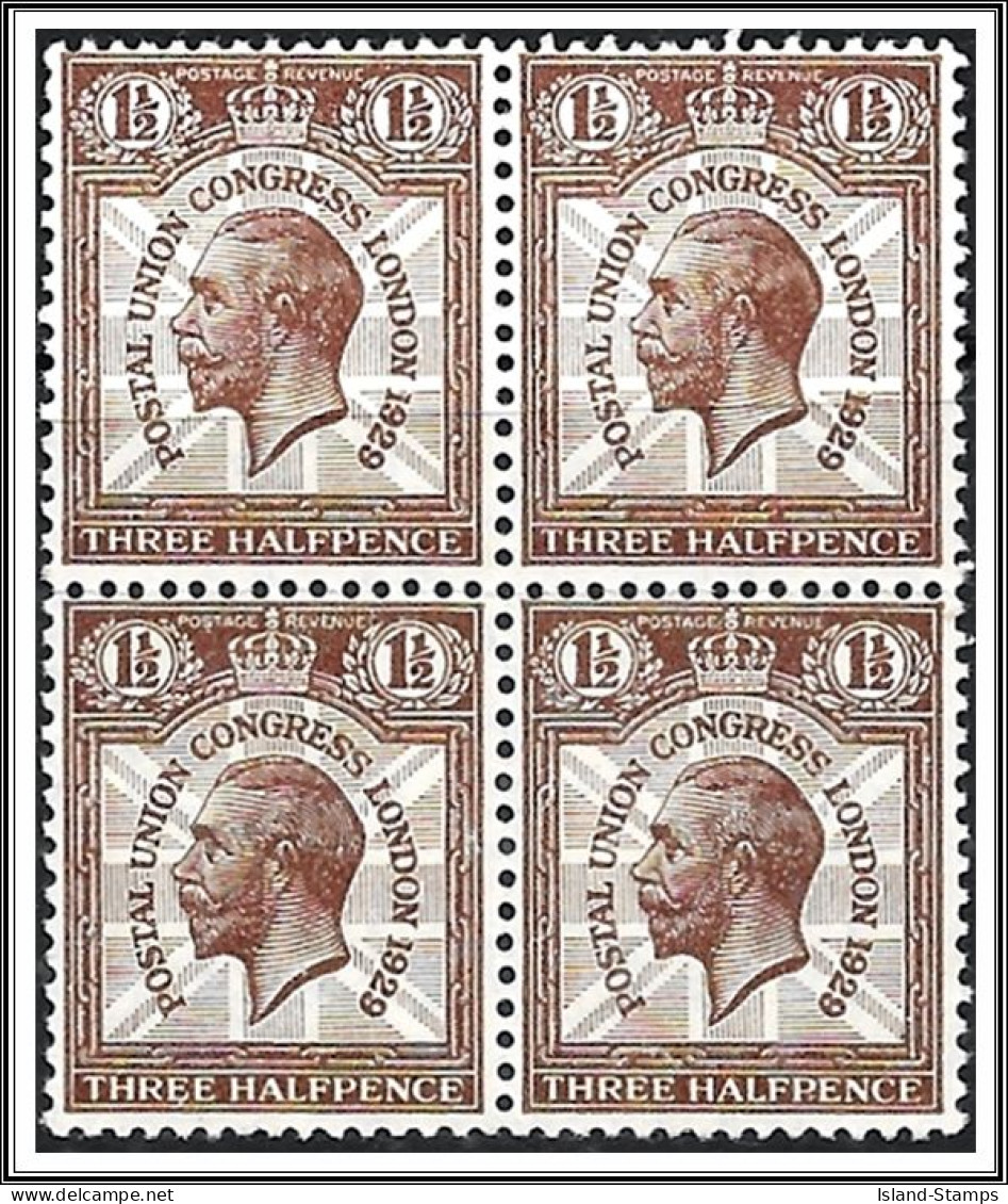 Block Of 4 GB KGV 1.1/2d Purple-Brown SG436 9th UPU 1929 Unmounted Mint Hrd2 - Nuovi