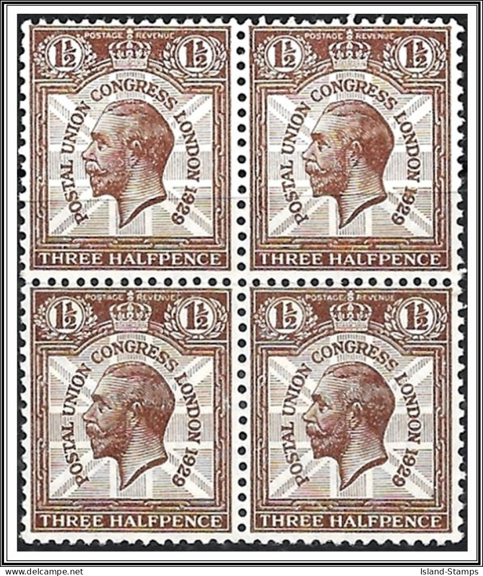 Block Of 4 GB KGV 1.1/2d Purple-Brown SG436 9th UPU 1929 Unmounted Mint Hrd2 - Unused Stamps