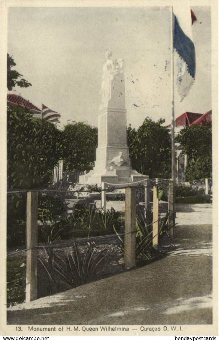 Curacao, D.W.I., WILLEMSTAD, Queen Wilhelmina Monument (1930s) Sunny Isle No. 13 - Curaçao