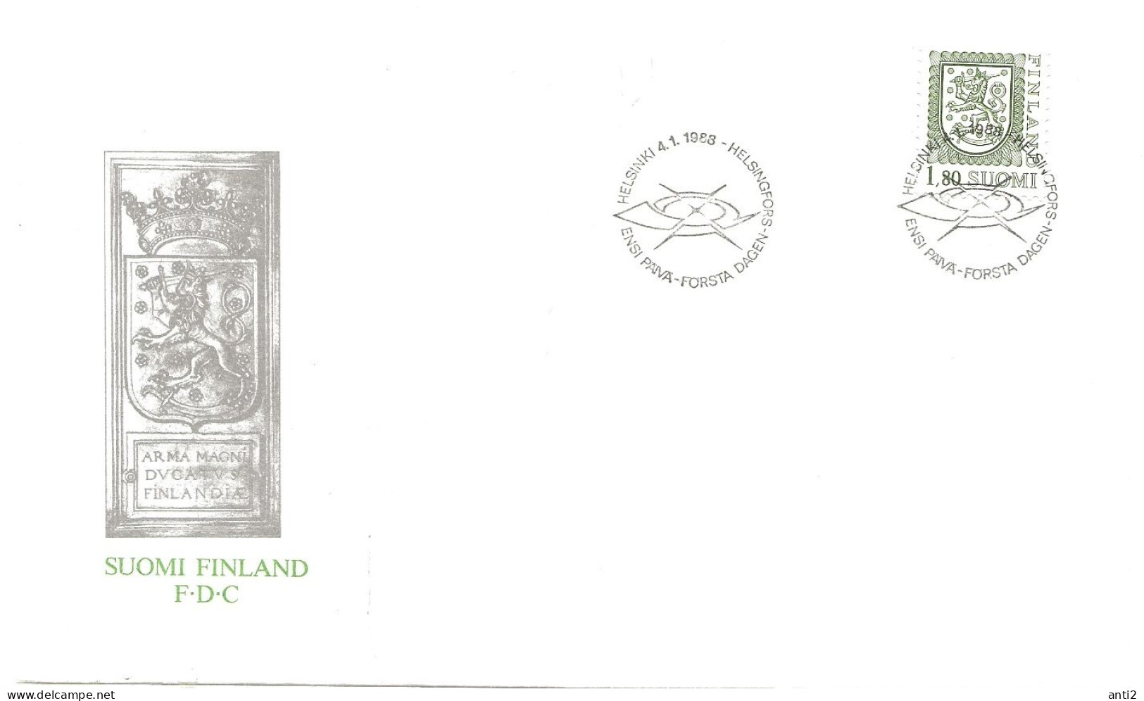 Finland   1988  National Coat Of Arms. Heraldic Lion Mi 1035 FDC - Storia Postale