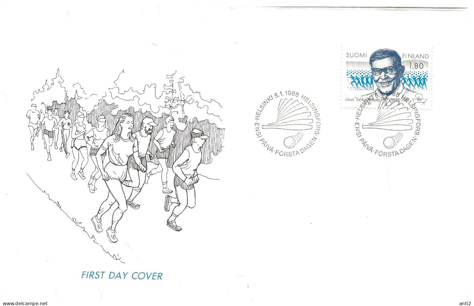 Finland   1988  100th Birth Anniversary Of Lauri "Tahko" Pihkala, Promoter Of Popular Sport Mi 1036 FDC - Lettres & Documents