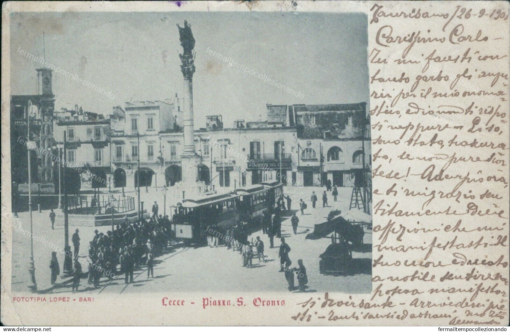 Cp108 Cartolina Lecce Citta' Piazza S.oronzo Tram Puglia - Lecce