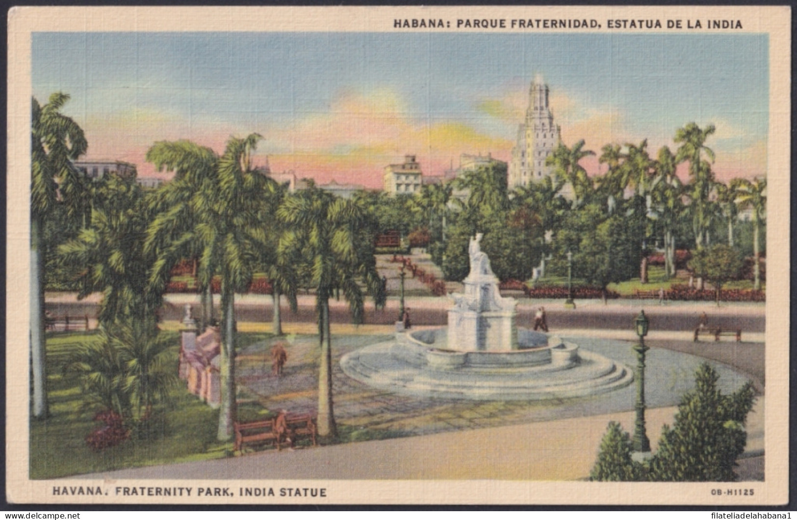 POS-1875 CUBA POSTCARD 1950 HAVANA FRATERNITY PARK WITH FANCY CANCEL.  - Kuba