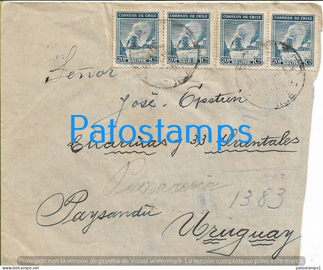 226209 CHILE ANTOFAGASTA COVER CANCEL VIÑETA CIGARRILLOS AMERICA YEAR 1940 CIRCULATED TO URUGUAY NO POSTAL POSTCARD - Chile