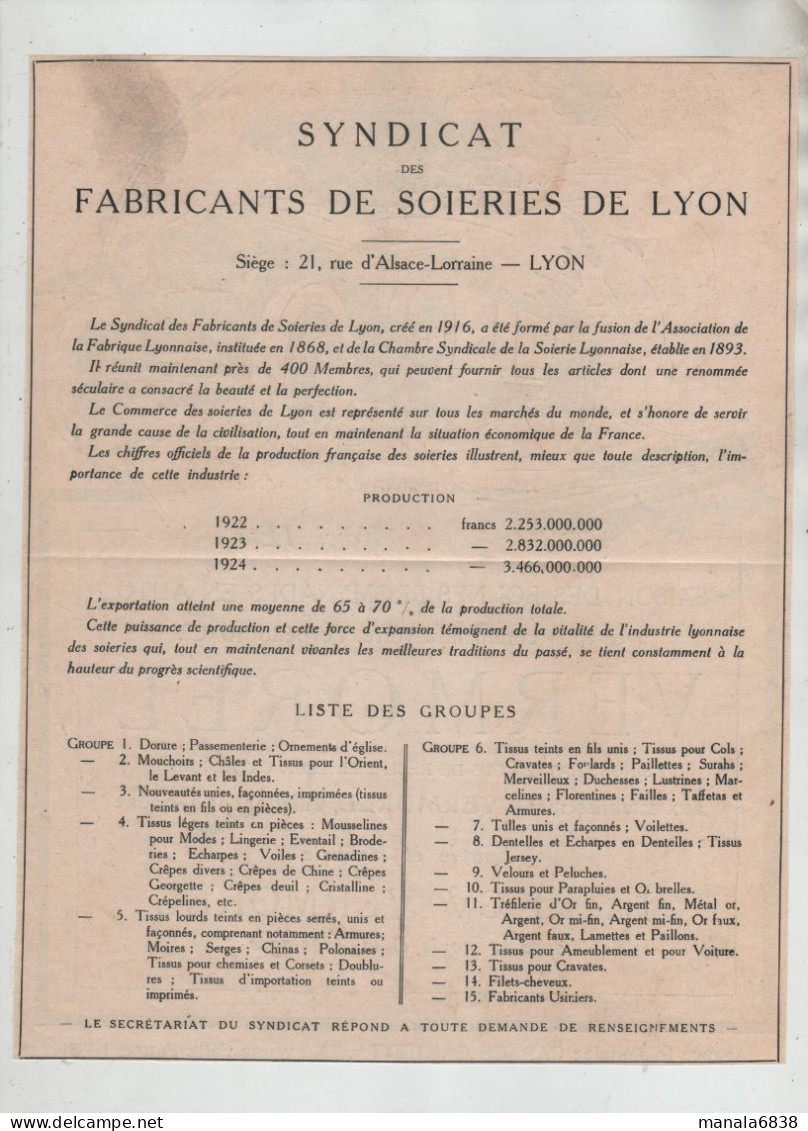 Syndicat Des Fabricants De Soieries De Lyon 1925 - Unclassified