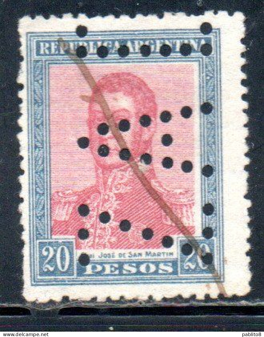 ARGENTINA 1917 PERFIN JOSE DE SAN MARTIN 20p USED USADO OBLITERE' - Used Stamps