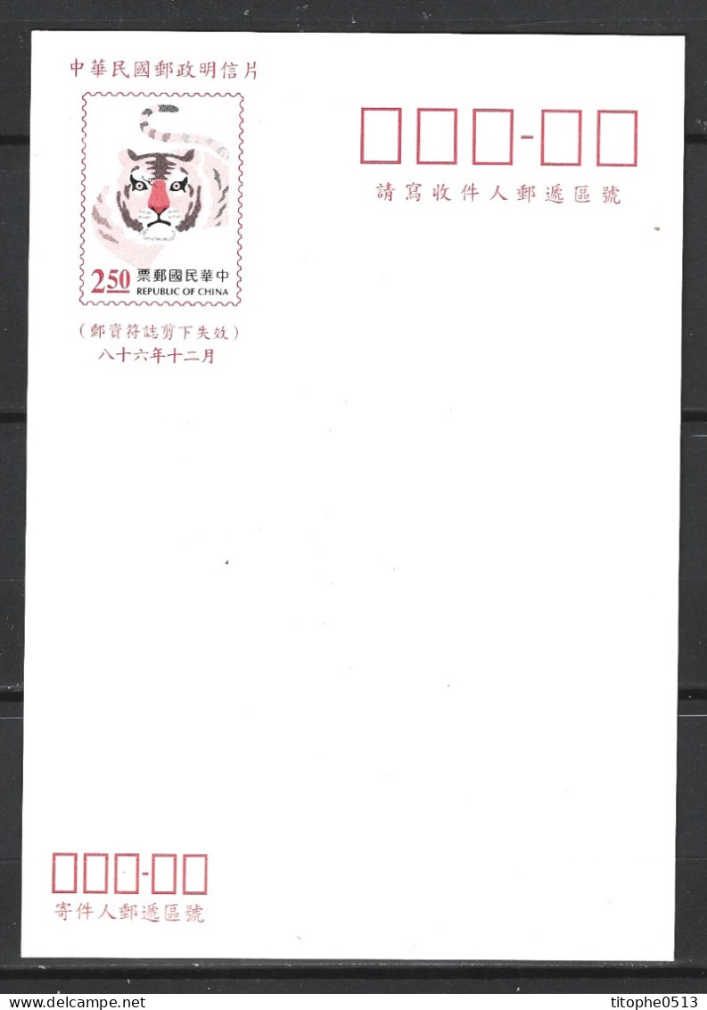 TAÏWAN. Carte Pré-timbrée De 1997. Année Du Tigre. - Nouvel An Chinois