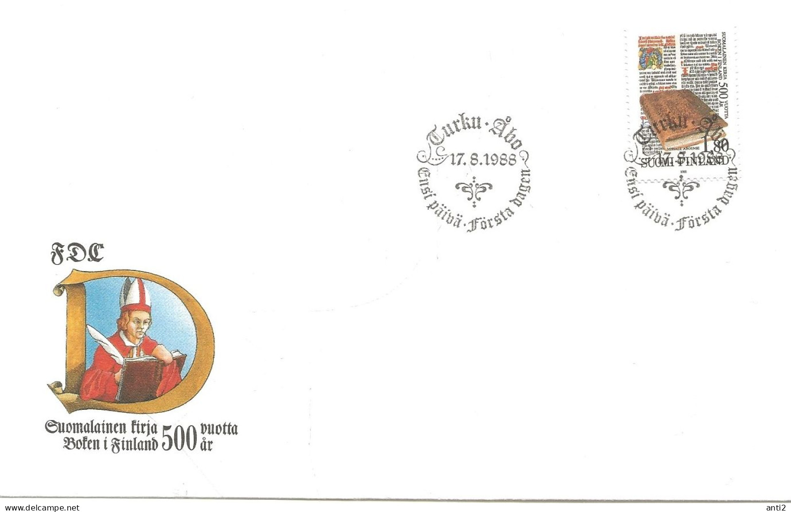 Finland   1988 500th Anniversary Of The First Printed Book In Finland. "Missale Aboense"  Mi 1058 FDC - Brieven En Documenten