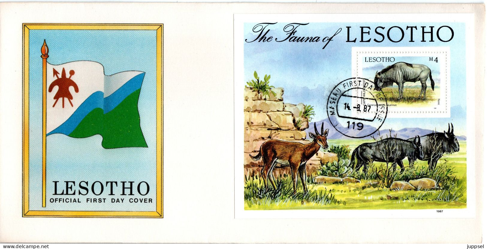 FDC  LESOTHO, Wildebeest    /   Lettre De Première Jour, Gnou   1987 - Gibier