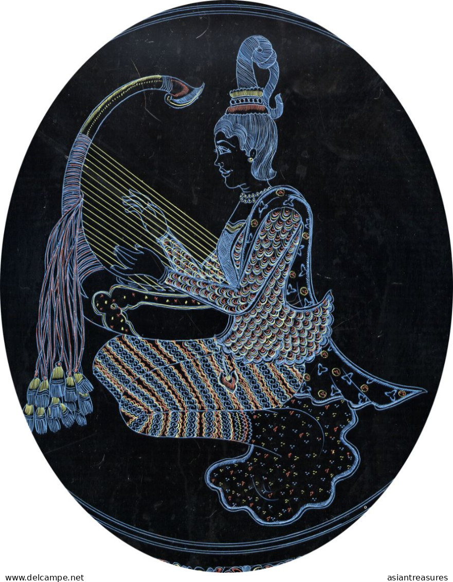 Antique Burma Lacquerware Art  Hand-painted, Hand Etched Painting Intricate Work - Asiatische Kunst