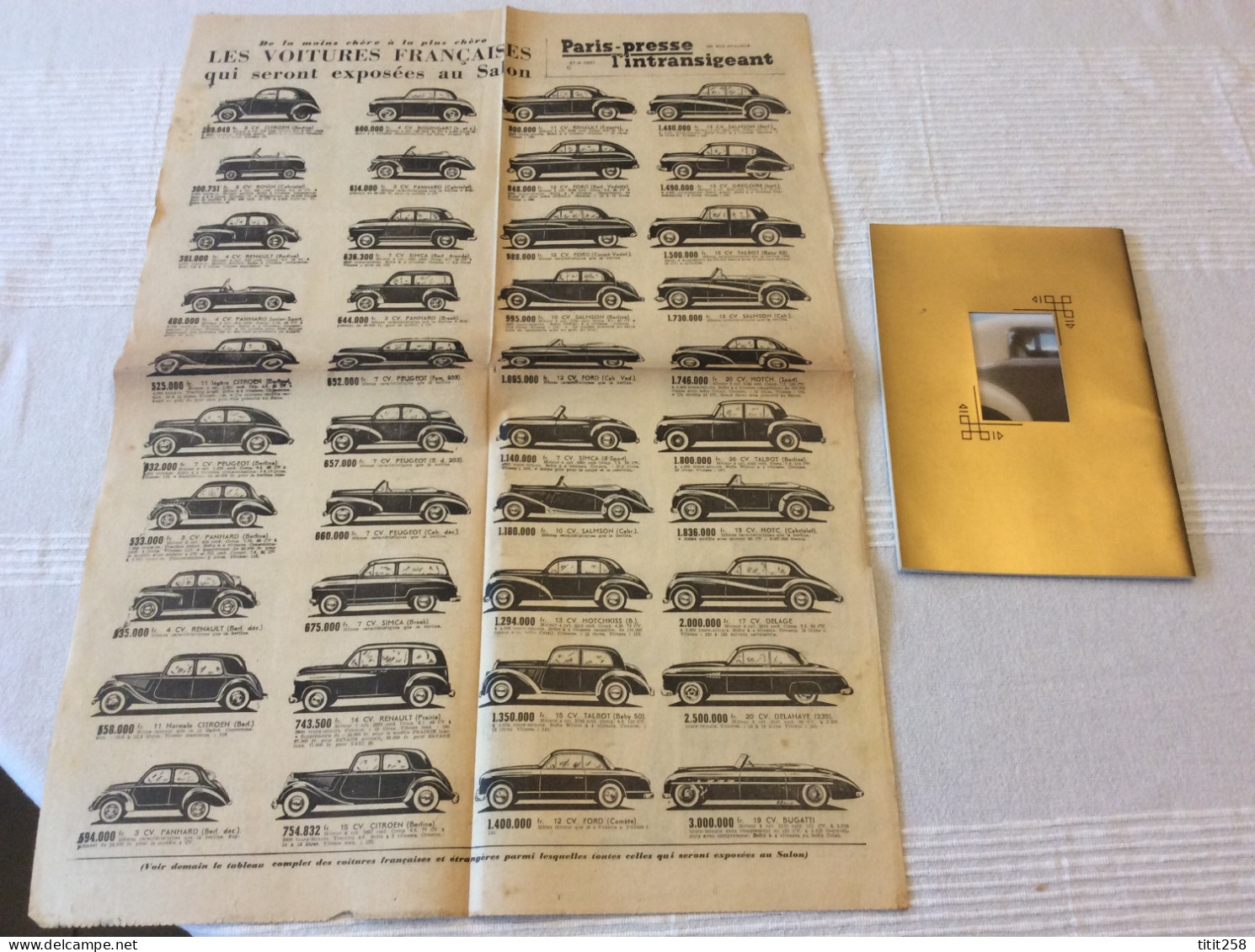 Catalogue Vente Automobiles Citroén Traction Bugatti  Aston Martin  Etc + Tarifs Salon 1951 Couverture Photo Hamilton - Voitures