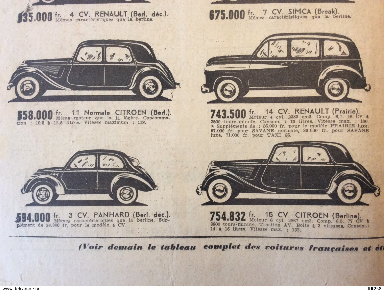 Catalogue Vente Automobiles Citroén Traction Bugatti  Aston Martin  Etc + Tarifs Salon 1951 Couverture Photo Hamilton - Automobili