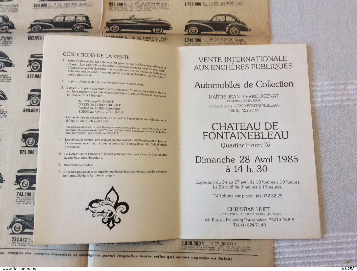 Catalogue Vente Automobiles Citroén Traction Bugatti  Aston Martin  Etc + Tarifs Salon 1951 Couverture Photo Hamilton