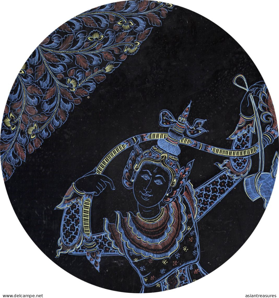 Antique Burma Lacquerware Art  Hand-painted, Hand Etched Painting Intricate Work - Art Asiatique